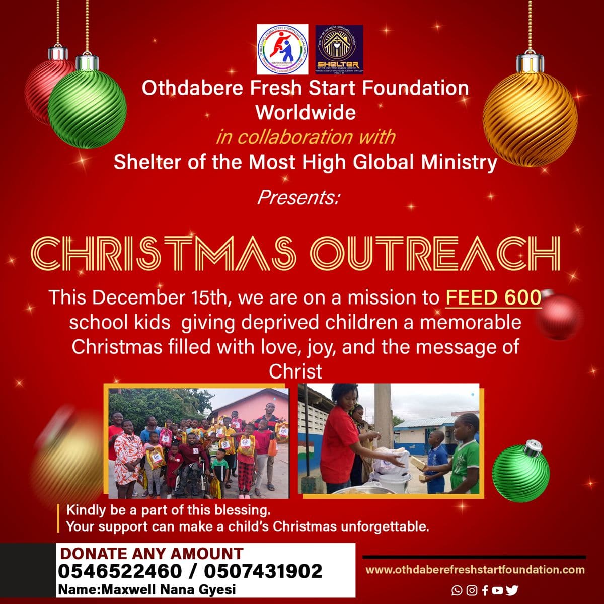 Othdabere Fresh Start Foundation Worldwide Partners with Shelter of the Most High Global Ministry for a Heartwarming Christmas Outreach