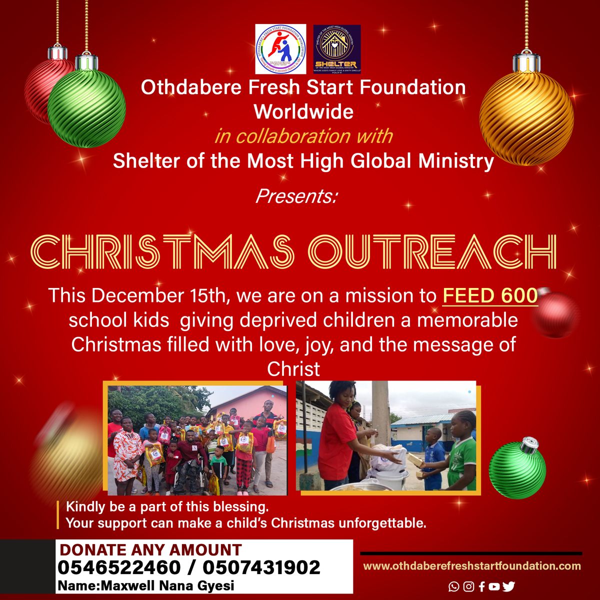 Othdabere Fresh Start Foundation Worldwide Partners with Shelter of the Most High Global Ministry for a Heartwarming Christmas Outreach